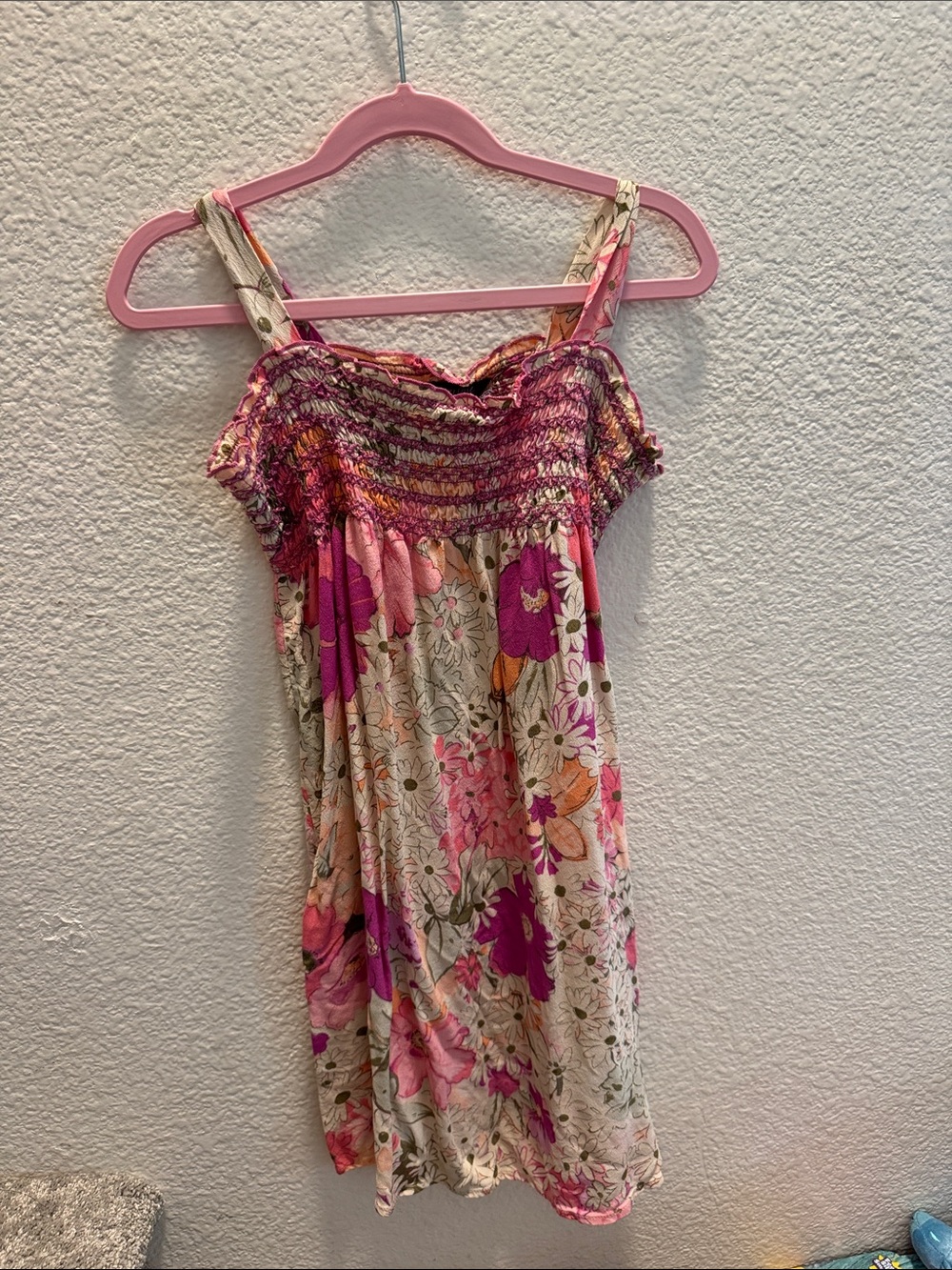 Girls Pink Floral Smocked Casual Sundress